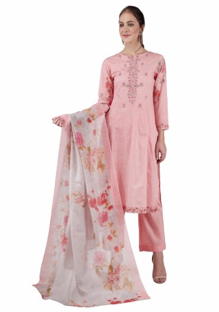Pink Cambric Cotton Digital Printed and Embroidered Suit