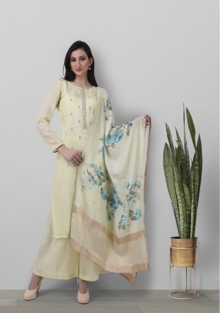 Off White Muslin Embroidered Salwar Suit Set