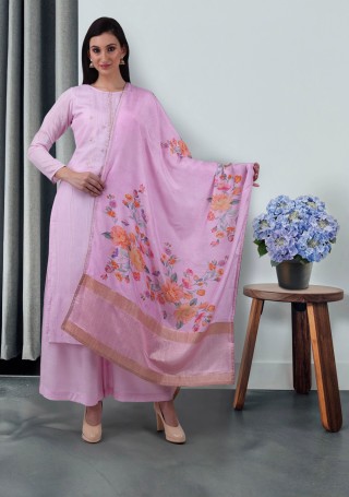 Lavender Muslin Embroidered Salwar Suit Set