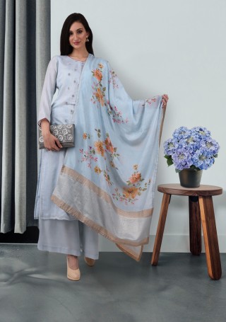 Grey Muslin Embroidered Salwar Suit Set