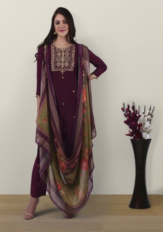 Beautiful Fine Muslin Silk Embroidered Designer Salwar Suit Set