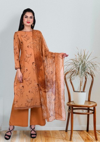 Dark Yellow Asfa Silk Digital Print with Handwork Salwar Suit Set
