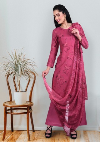 Pink Asfa Silk Digital Print With Handwork Salwar Suit Set