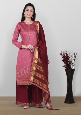 Dark Pink Embroidered Salwar Suit Set