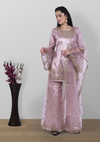 Lavender Zari Embroidered Sharara Set