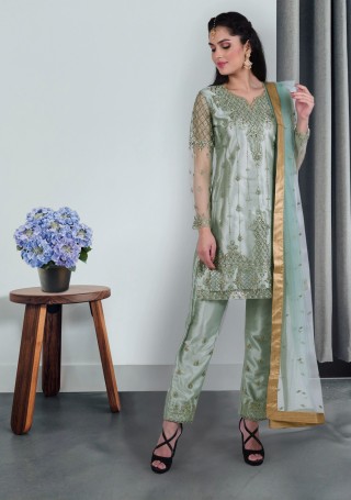 Beautiful Pastel Green Embroidered Salwar Suit Set