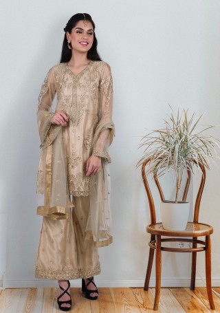 Beige Embroidered Salwar Suit Set