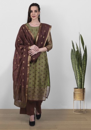 Jamdani Inspired Digital Printed Kora Silk Salwar Suit Set