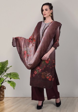 Multi Colour Muslin Embroidered Salwar Suit Set