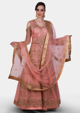 Peach Heavy Embroidered Party Wear Set