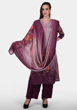 Multi Colour Muslin Embroidered Salwar Suit Set