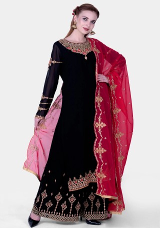 Black Heavy Embroidered Georgette Suit