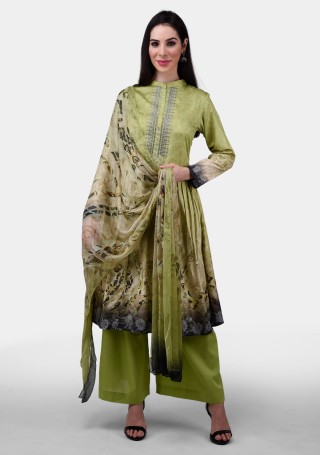 Multi Colour Digital Printed Cotton Satin Salwar Suit Set