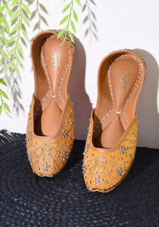 Dull Gold Zircon Embroidered Pure Leather Jutti