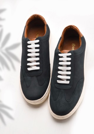 Blue Lace-up Men's Casual Leather Shoes