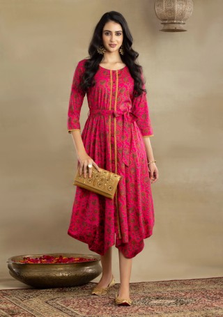 Rani Pink Block Print Indo Western Dress