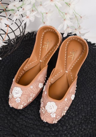 Dull Peach Thread Work Embroidered Pure Leather Jutti