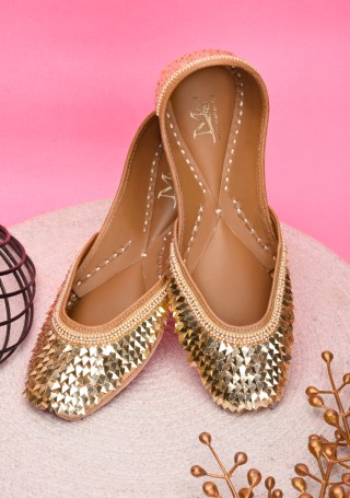 Gold Sequins Hand Embroidered Pure Leather Jutti