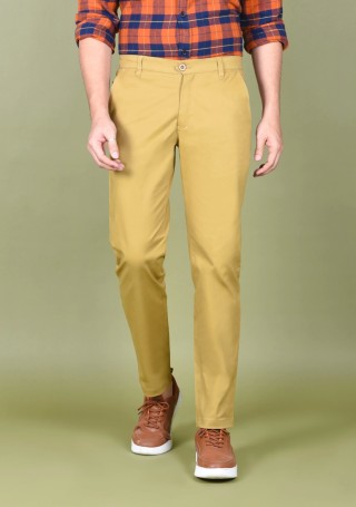 CP BRO Men's Cotton Checked Slim Fit Khaki Color Trousers | Tbn2-09 A