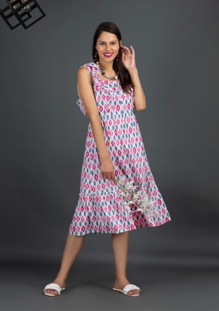 Multi-Colour Ikkat Motif Fit & Flared Printed Dress