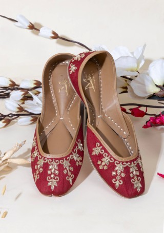Maroon Hand Embroidered Pure Leather Jutti