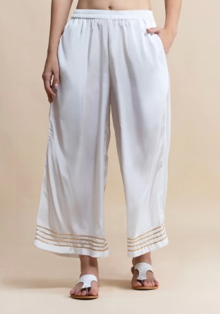White Golden Gota Lace Flared Pants