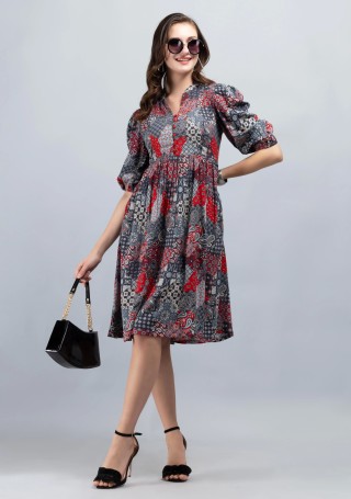 Grey  Viscose Rayon Printed Dress