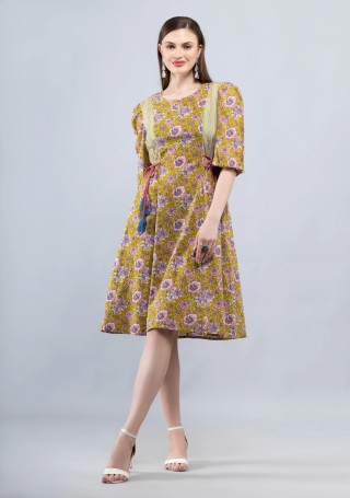 Floral Print Mix and Match Cotton Relaxed Knee Length Dress