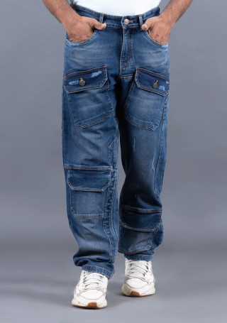 Vintage Blue Straight Fit Rhysley Men's Cargo Jeans