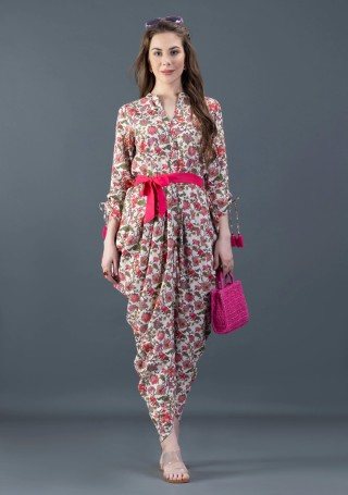 Oriental Print Rayon Dhoti Style Jumpsuit
