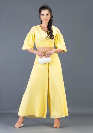 Pastel Yellow Schiffli Embroidered Georgette Co-ord Set
