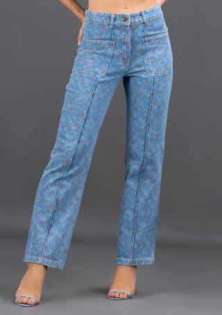 Light Blue Printed Straight Fit Rhysley Women's Jeans