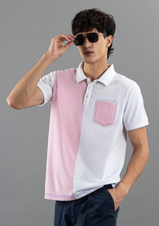 White & Pink Regular Fit Rhysley Men's Polo T-Shirt