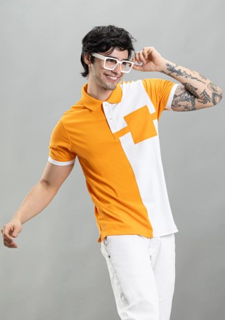 Orange and White Regular Fit Rhysley Men's Polo T-Shirt