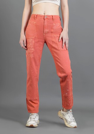 Coral Pink Straight Fit Women