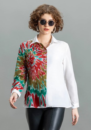 Multi Colour Tie and Dye Placement Print Muslin Shirt