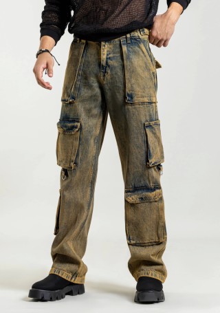 Rust Wide Leg Cargo Style Men's Jeans