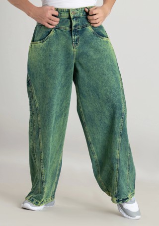 Bluish Green Wide Leg Men's Jeans