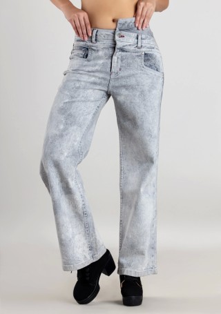 Grey Textured High Waist Women's Jeans