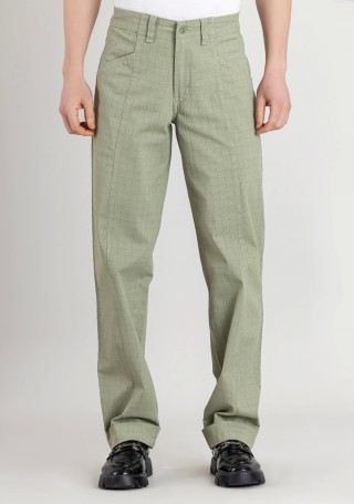 Olive Straight Fit Men’s Casual Cotton Check Trousers