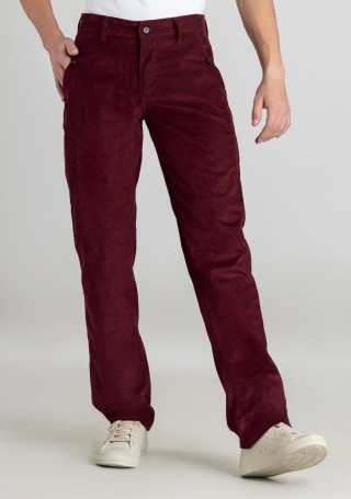 Maroon Straight Fit Men’s Casual Corduroy Trousers