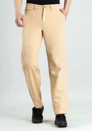 Khaki Relaxed Straight fit Men’s Casual Cotton Trousers