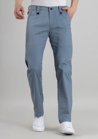 Blue Straight Fit Men’s Casual Cotton Check Trousers