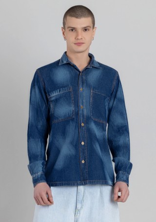 Blue Regular Fit Men's Denim Shirt