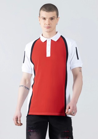 Red and White Regular Fit Men's Polo T-Shirt
