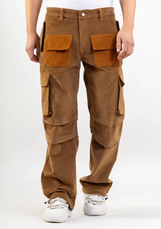 Maple Brown Wide Leg Men’s Corduroy Cargo Trousers