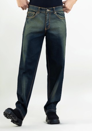 Blue Tinted Relaxed Straight Fit Men's Fashion Jeans
