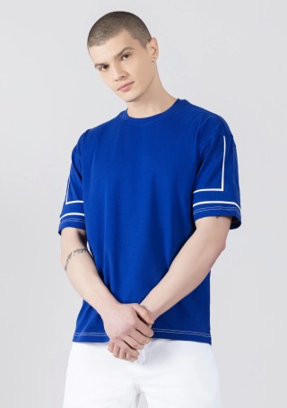 Blue Regular Fit Men's Drop Shoulder T-shirt