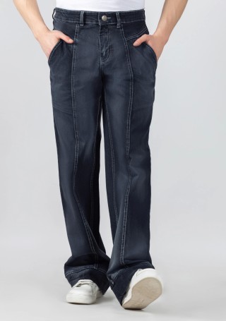Black Wide Leg Cut and Sew Men's Fashion Jeans