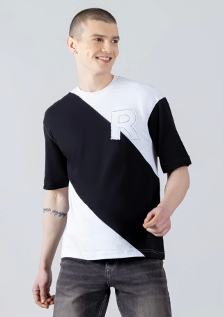 Black and White Regular Fit Men's Round Neck T-shirt